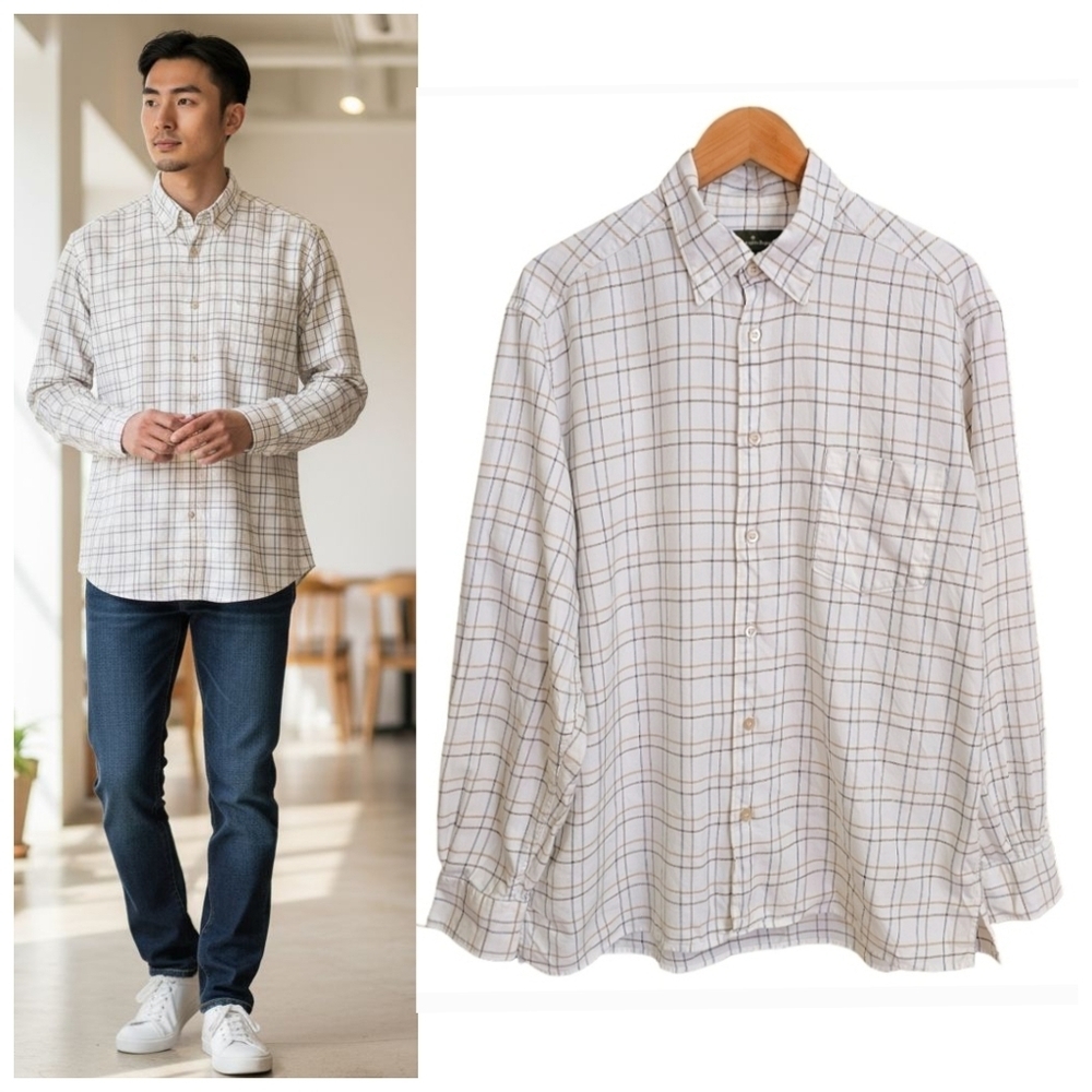 Men's Ermenegildo Zegna Windowpane Plaid Button Up Shirt Size Large Italian
